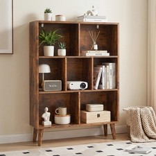 3-Tier Bookcase, 7 Cube Modern Wooden Storage Organizer with Legs, Open Displ...