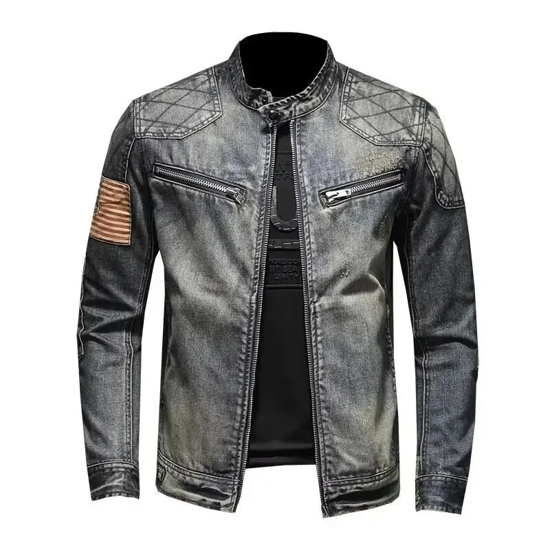 Retro Denim Jacket Slim Fit Stand Collar Zip Casual Coat with Large Pockets
Opens in a new window or