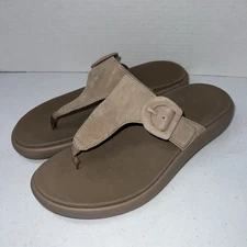 Vionic Activate Rx Womens Sz 8.5 Thong Comfort Sandals T-Strap Shoes Beige Suede