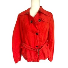Talbots Womens Orange Irish Linen Long Sleeve Belted Lightweight Jacket Size 10
