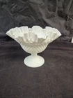 VTG Fenton Milk Glass Hobnail Footed Compote Bowl 3731 Pedestal Crimped Edge 10"