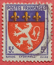 French Stamp / Timbre France Oblitere 5f armoiries Lyonnais 1943 N°572