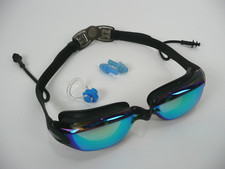 Swim Goggles Set with Ear Plugs Nose Clips in Carry Net Bag Blue