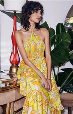 Anthropologie Dress Womens Smocked Halter Romantic Floral Maxi Sz S Boho