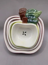Vintage Cracker Barrel Red Apple Measuring Cup Set Of 4 Ceramic Handpainted New 