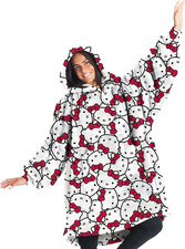 , Felpa Coperta Donna Con Cappuccio, Hello Kitty Hoodie Oversize, Plaid Con Mani