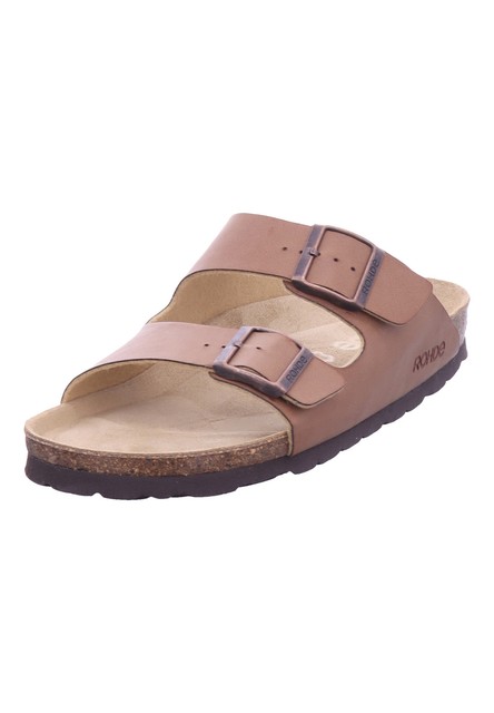 Rohde Herren Männer Sandale Pantolette Zweiriemer Hausschuhe 5920 Cognac