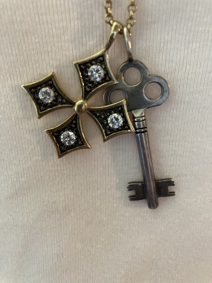 Stella & Dot Liv Multi Charm Necklace Maltese Cross Silver Key From