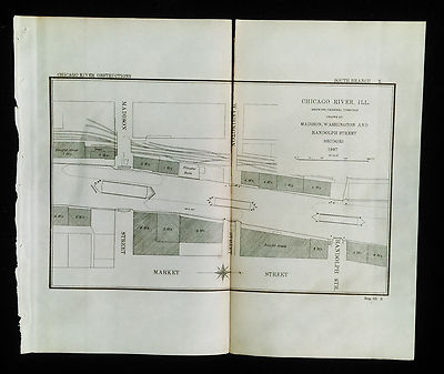 1897 Sktch Map Chicago River Madison St Bridge Freight House Washington Randolph