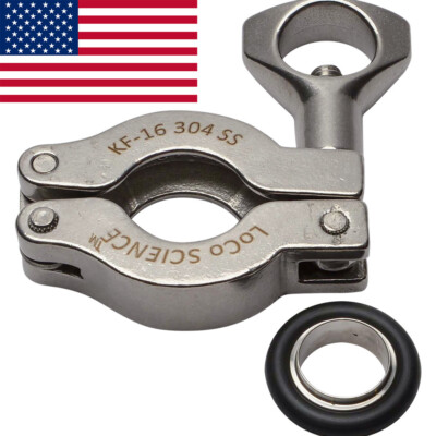 KF-16 NW-16 STAINLESS Steel Vacuum Clamp & SS Viton Centering Ring LoCO Science!