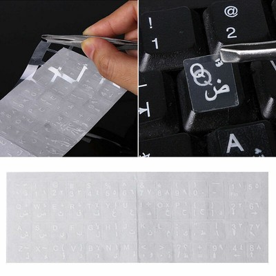 White Letters Arabic Layout Transparent Keyboard Sticker Reflection T0C6 O8B6