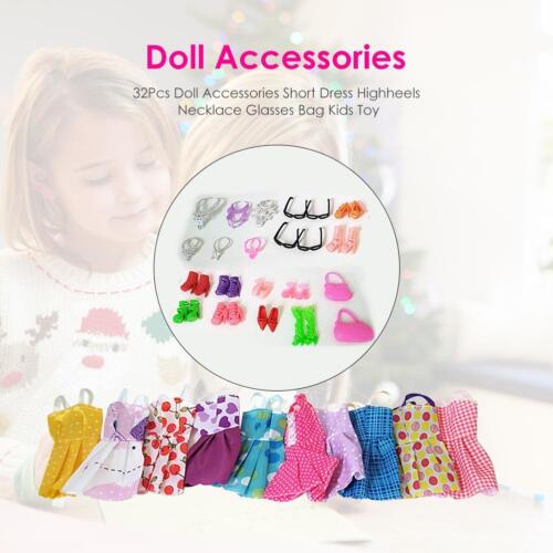 32pcs Doll Fashion Set for Dressing up Shoes Bags Necklace Clothes Party Kid Toy