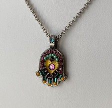 Hamsa Pendant Necklace Good Luck Handmade Swarovski Crystals and Beads by Adaya