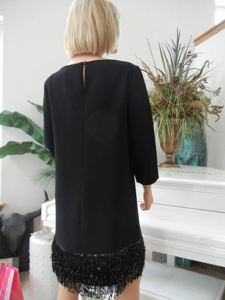 ABITO DA SERA NUOVO CON ETICHETTE KATE SPADE PAILLETTES FRANGE LAS VEGAS MINI LITTLE NERO TAGLIA 8 $398