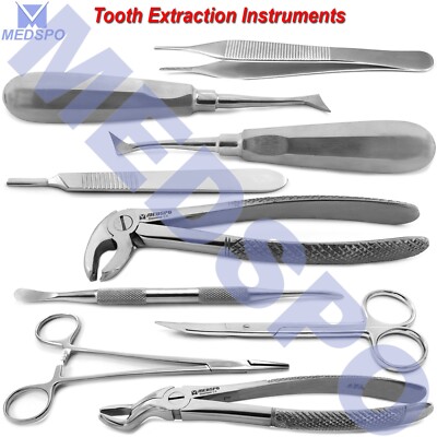 Dental Tooth Extraction Kit Forceps Root Elevators Tweezers Needle Holder Molt 9