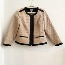 Chico's Full Zip Up Quilted Polka Dot Lined Casual Blazer Jacket Size 2 12-14