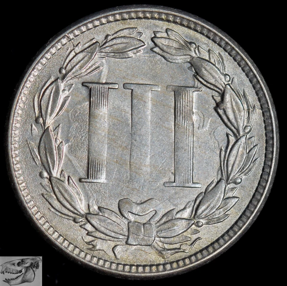 1866 Three Cent Nickel, Trime, Almost Uncirculated+ Condition, Brokage, C6723 - Image 3 of 3