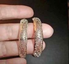 Vintage Open Cut Work Design - LARGE HOOP Pierced Earrings - 1.75"