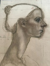 GROSSE KREIDEZEICHNUNG ZEICHNUNG AUF PAPIER DAMEN PORTRAIT 42x59cm STUDIE