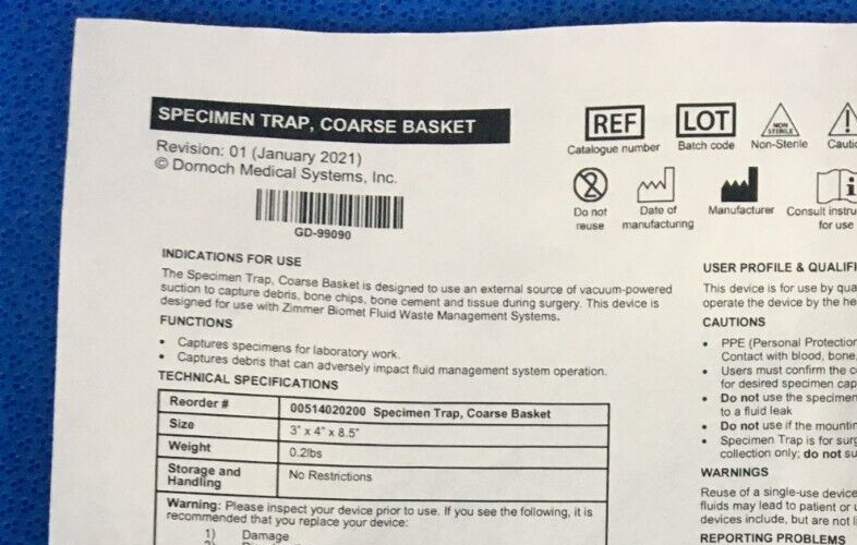 Zimmer Dornoch Medical Systems Specimen Trap Coarse Basket eBay