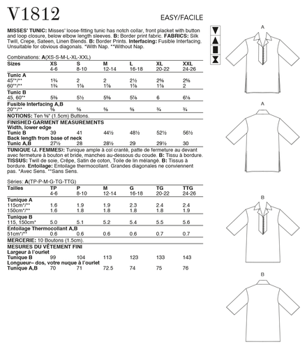 Vogue Pattern - Misses' Tunics 1812A - Imagen 2 de 2