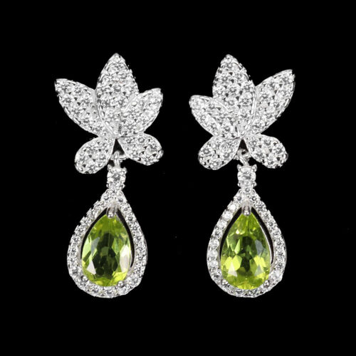 Unheated Pear Green Peridot 8x5mm Simulated Cz 925 Sterling Silver Earrings - Picture 1 of 9