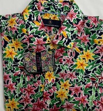 Hart Schaffner Marx Casual Short Sleeve Shirt Dark Navy Floral Size M 22.00