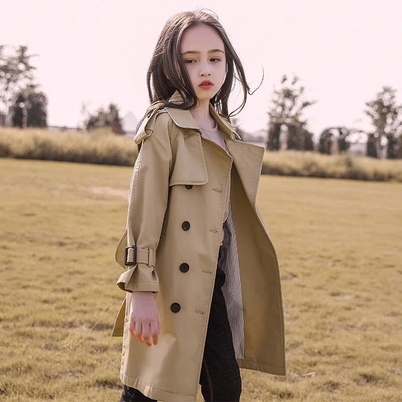 4-13 Years Teen Girls Long Trench Coats Fashion Windbreaker