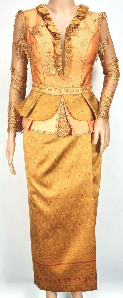 khmer silk dress Cambodia Khmer Traditional Out fit Women Size L Deep Pink Korean Silk Lace Sets