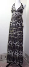 L KRISTA KRINNA COLLECTION BROWN LEOPARD PRINT GOLD HALTER MAXI DRESS SZ S *