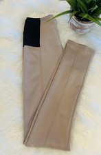 Woman s Beige Leggings Pants Black Elastic Side Panels Ankle Length S Small