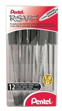 NEW 12-Pack Pentel RSVP 1.0mm Ballpoint Pens Med Line BLACK Ink BK91PC12A grip