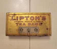 Vintage Gold Tone Lipton Orange Pekoe & Pekoe Tea Bag Tin Box