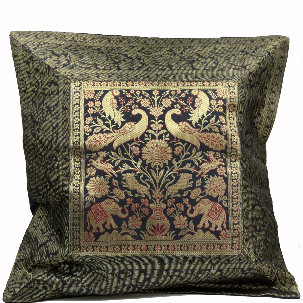 Orientalischer Brokat Kissenbezug 40x40 Cm – Handgefertigt In Indien