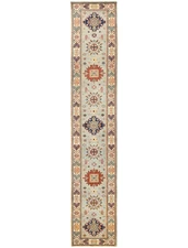 Tribal Geometric Kazak Runner Rug 3X16 ft Blue Farmhouse Oriental Decor Carpet