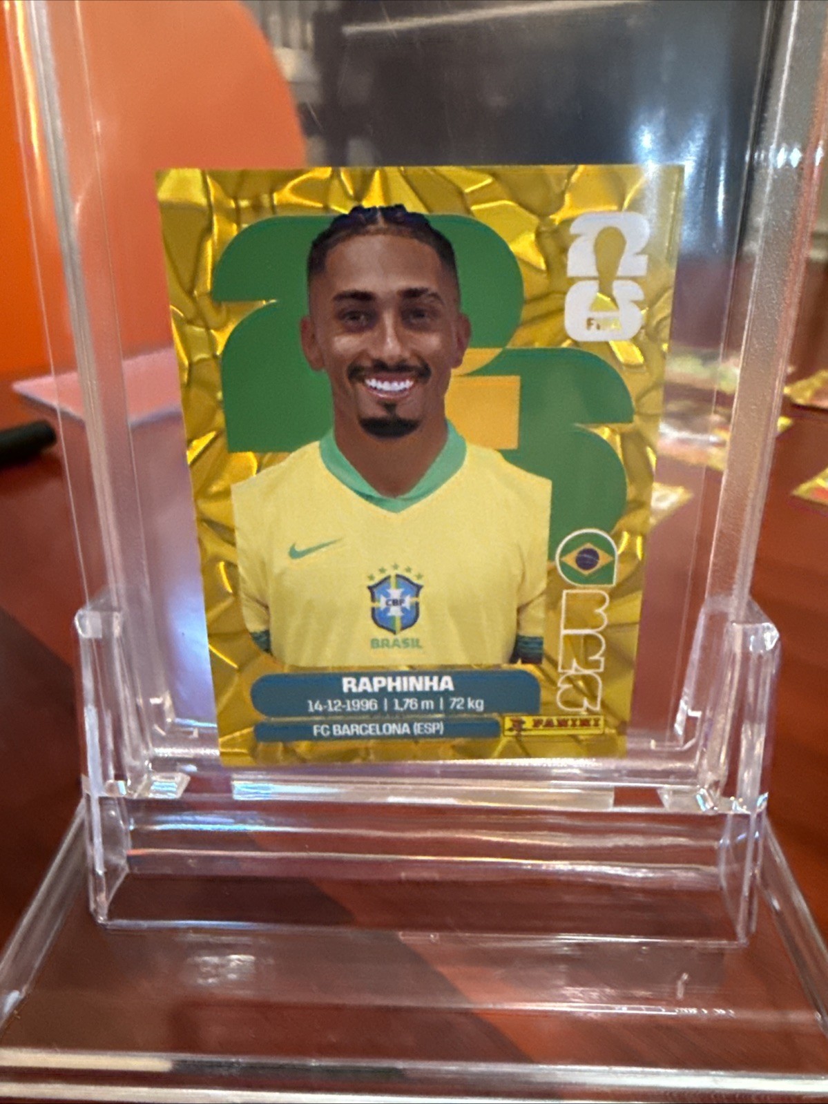 2026 Panini World Cup Sticker Collection Raphinha #BRA-19 Brazil Gold Crumple