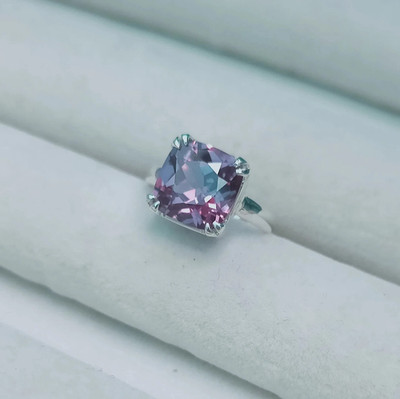 Certified 7 Ct Natural Alexandrite Cushion Gemstone Ring - Crafted 925 Silver