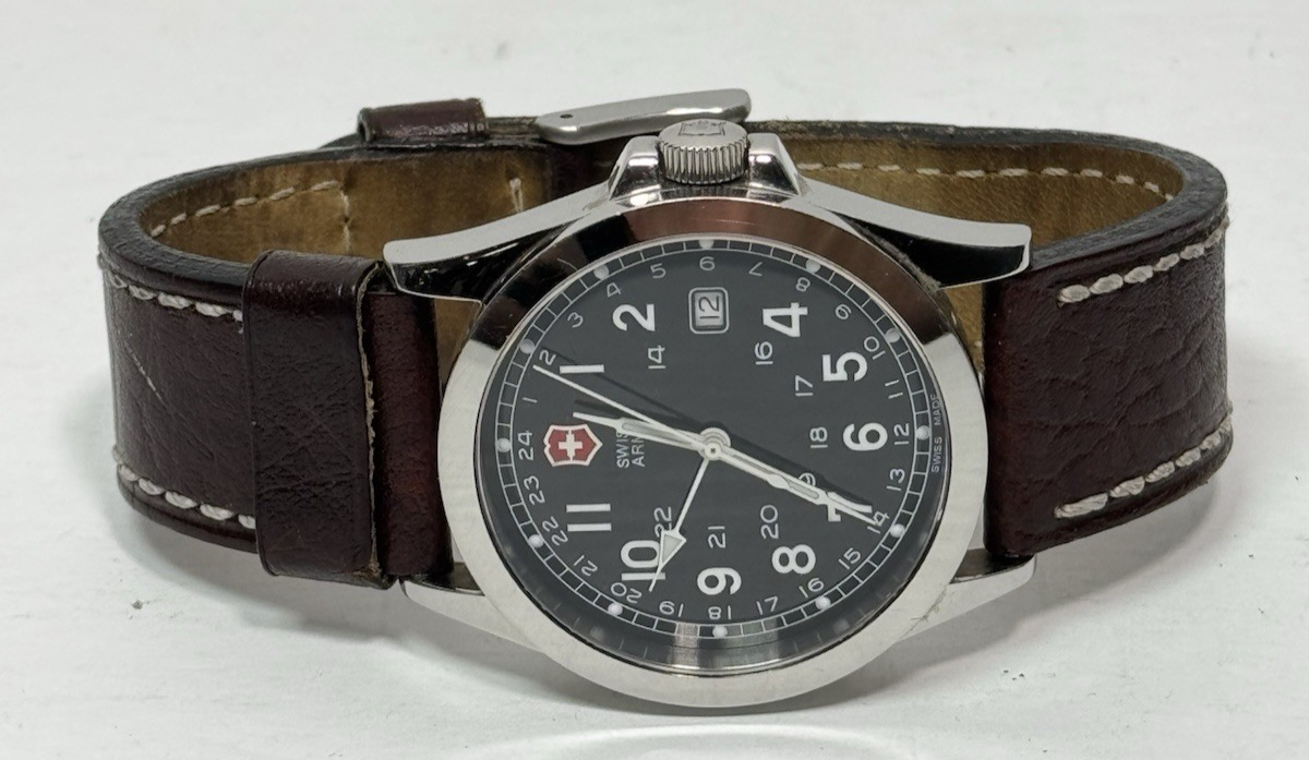 Victorinox Swiss Army Watch w/ Black Face & Brown Leather Strap