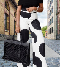 ZARA MID-RISE ZW POLKA DOT WIDE-LEG PANTS BLACK WHITE sz S Retail price 119