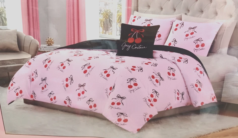 Juicy Couture Pink with Red Cherries &Polka Dot &Logos 4 pc QUEEN Comforter Set - Image 2 of 4