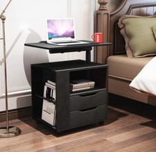 Over Bed Nightstand On Wheels Mobile Bedside Table Laptop Desk Wooden Storage C3