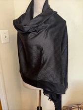 NWT Calvin Klein Monograms CK Logo Print Pashmina- Wrap Scarf Black 28” X 72” 