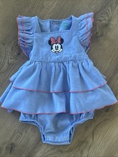 Disney Minnie Mouse vestito tutina blu rosa maniche a volant pezzo unico tg 12 Mos