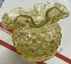 Fenton Amber Hobnail Glass Miniature Vase Bowl Double Crimped 3"