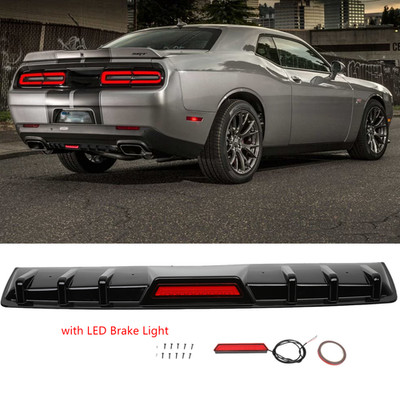 For Dodge Challenger SRT RT Glossy Black Rear Bumper Diffuser w/ Led Brake Light