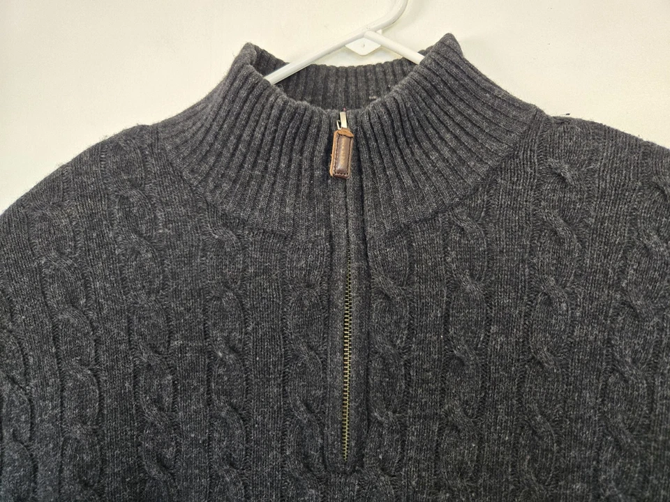 J Crew Sweater Mens L Grey 1/4 Zip Lambswool Angora Rabbit Cashmere Cable Knit - Image 2 of 4