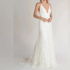 Jenny Yoo Lilith Wedding Dress 4 Leaf Embroidery Ivory Tulle Notched V Low Back