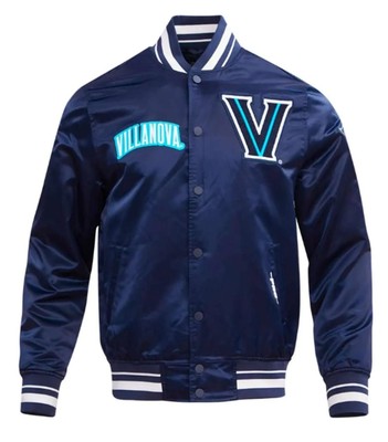 Letterman Villanova University Navy All Satin Varsity Jacket Button Snap