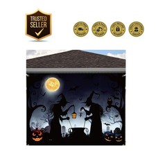 Durable Witch Silhouette Halloween Garage Door Cover - 7 x 9 ft Water Resistant