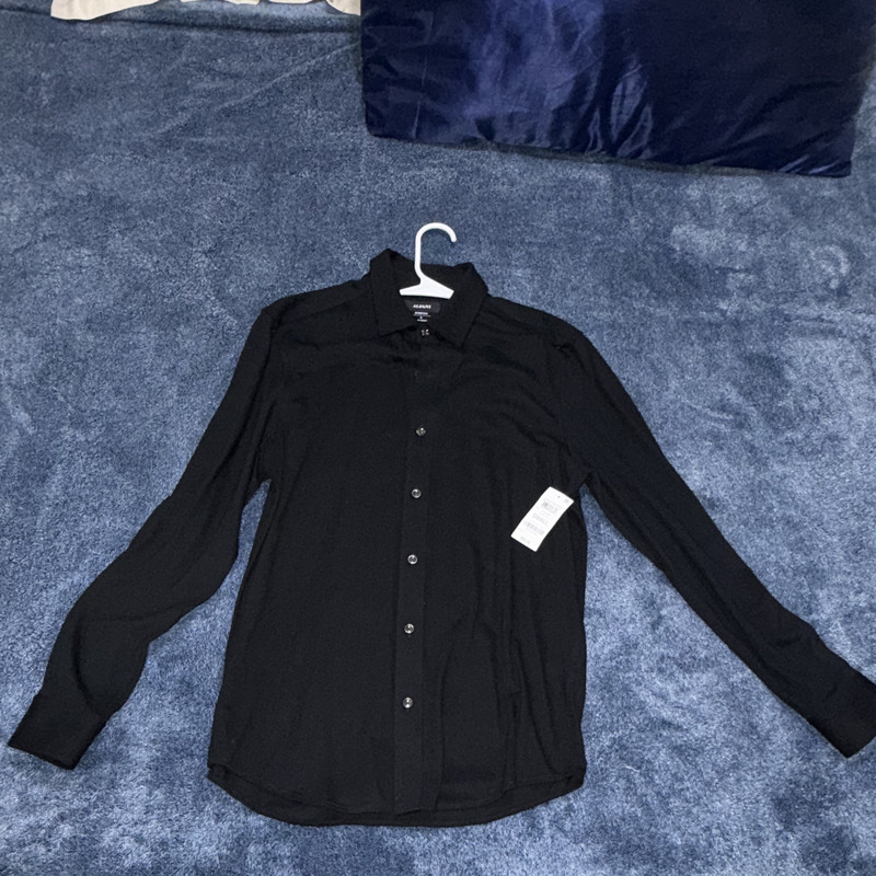 Alfani Men's Black Solid Knit Stretch Dress Shirt S Long Sleeve Point Collar